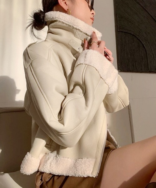 セール】2色展開 フェイクムートンジャケット（ムートンコート