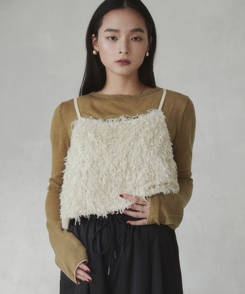 hunch（ハンチ）の「テープヤーン シャギービスチェ（ベスト・レディース・スカイブルー/ベージュ/グレー・FREE）」の2枚目の写真