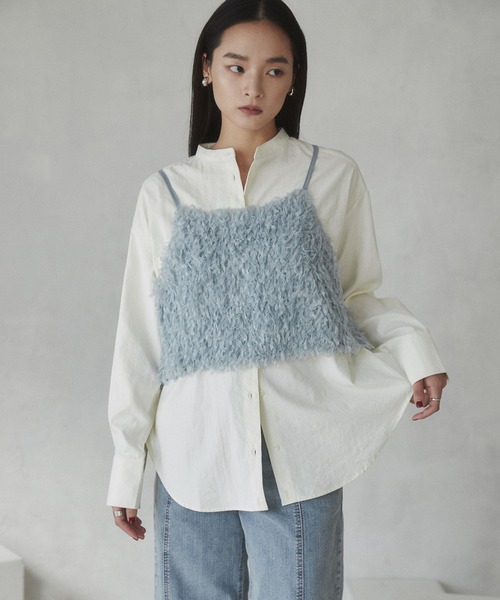 hunch（ハンチ）の「テープヤーン シャギービスチェ（ベスト・レディース・スカイブルー/ベージュ/グレー・FREE）」の3枚目の写真