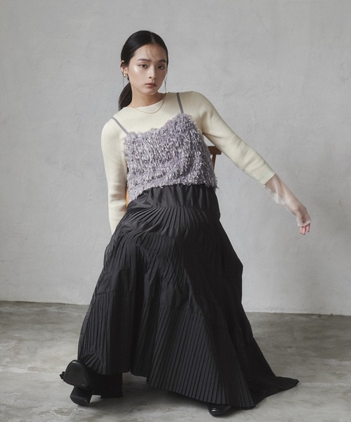 hunch（ハンチ）の「テープヤーン シャギービスチェ（ベスト・レディース・スカイブルー/ベージュ/グレー・FREE）」の4枚目の写真