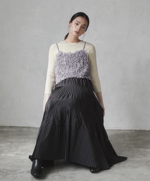 hunch（ハンチ）の「テープヤーン シャギービスチェ（ベスト・レディース・スカイブルー/ベージュ/グレー・FREE）」の5枚目の写真