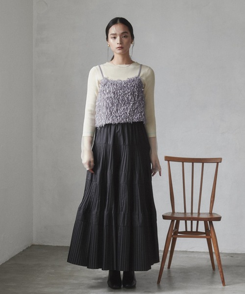 hunch（ハンチ）の「テープヤーン シャギービスチェ（ベスト・レディース・スカイブルー/ベージュ/グレー・FREE）」の6枚目の写真