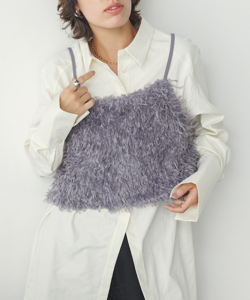 hunch（ハンチ）の「テープヤーン シャギービスチェ（ベスト・レディース・スカイブルー/ベージュ/グレー・FREE）」の7枚目の写真