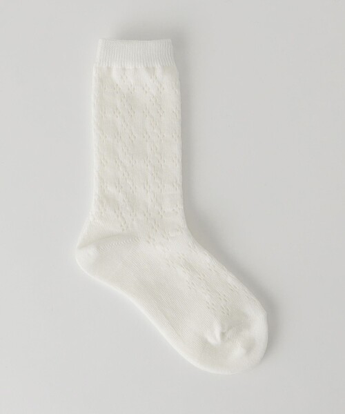 green label relaxing（グリーンレーベルリラクシング）の「スカシ柄 クルーソックス / 靴下 / キッズ  17cm-19cm（ソックス/靴下・キッズ・ホワイト/ブラック・17-19cm）」の2枚目の写真