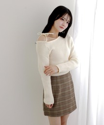 shoulder ribbon knit tops/ショルダーリボンニットトップス