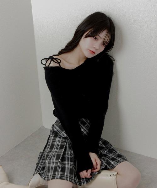 トップス Decollete ribbon off shoulder knit tops Decollete ribbon off shoulder knit tops(eme10371) – M me eme