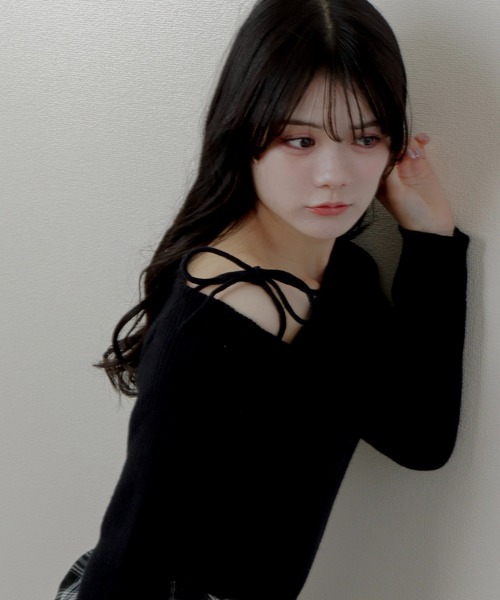 shoulder ribbon knit tops/ショルダーリボンニットトップス（ニット