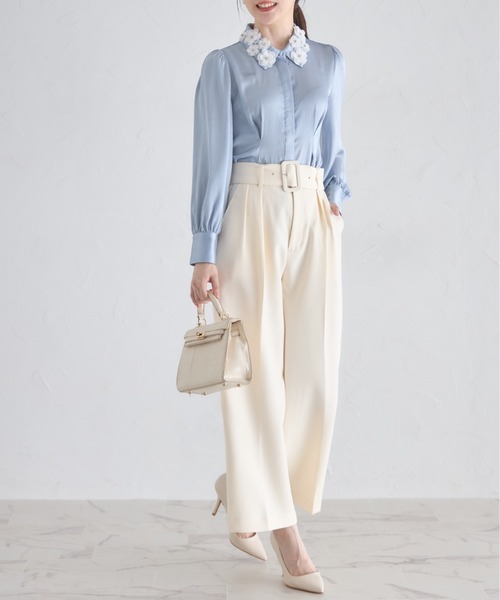 tocco closet（トッコ　クローゼット）の「ベルト付きタックワイドパンツ（その他パンツ・レディース・アイボリー/ブラック・M）」の3枚目の写真