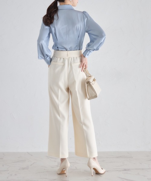 tocco closet（トッコ　クローゼット）の「ベルト付きタックワイドパンツ（その他パンツ・レディース・アイボリー/ブラック・M）」の4枚目の写真