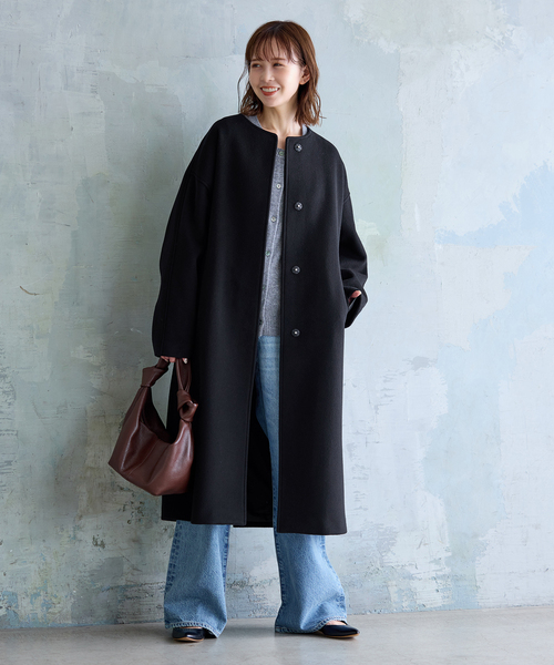 【JOURNAL STANDARD】黒 チェスターコート ノーカラー XS JOURNAL STANDARD コート アウター 「追加2」スーパー140