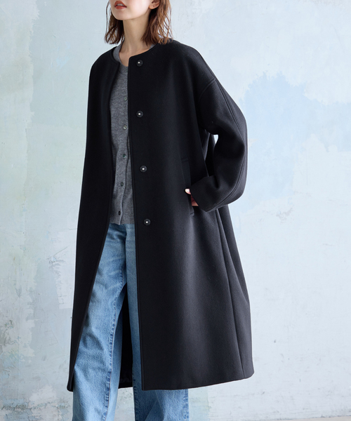 【おまとめ割引歓迎様】OUR・頼れるノーカラーコート 黒 JOURNAL STANDARD ノーカラーコート コート 「追加」スーパー140