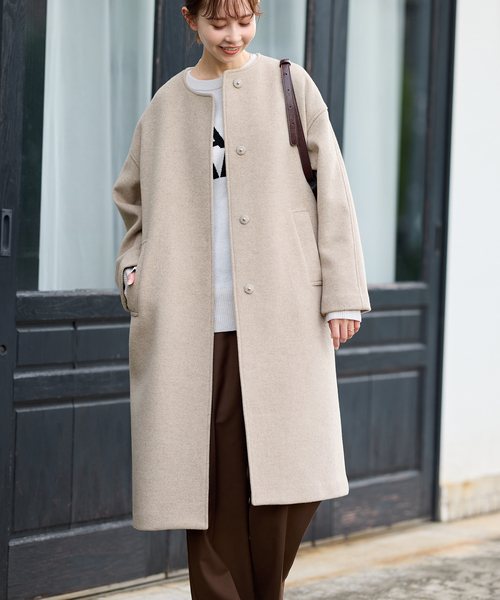 JOURNAL STANDARD（ジャーナルスタンダード）の「《追加2》スーパー140ビーバーノーカラーコート（ノーカラーコート・レディース・グレー/ブラック/ベージュ系その他・36/38）」の10枚目の写真