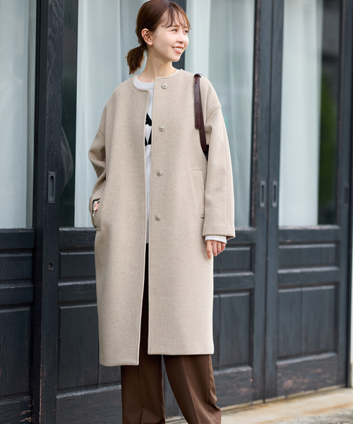 JOURNAL STANDARD（ジャーナルスタンダード）の「《追加2》スーパー140ビーバーノーカラーコート（ノーカラーコート・レディース・グレー/ブラック/ベージュ系その他・36/38）」の14枚目の写真