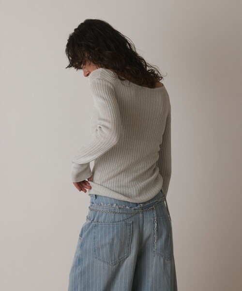 Diagram(ダイアグラム)の「ラメリブクルーネックトップ(Tシャツ/カットソー・レディース・ブラック/ゴールド/ホワイト・36)」の7枚目の写真