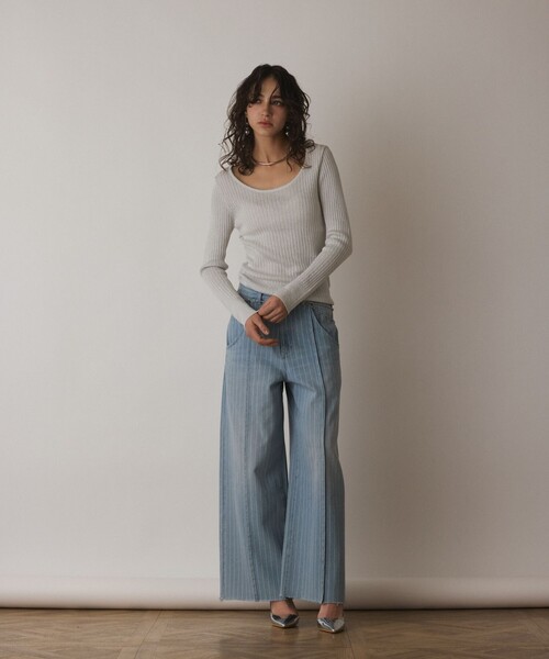 Diagram(ダイアグラム)の「ラメリブクルーネックトップ(Tシャツ/カットソー・レディース・ブラック/ゴールド/ホワイト・36)」の9枚目の写真