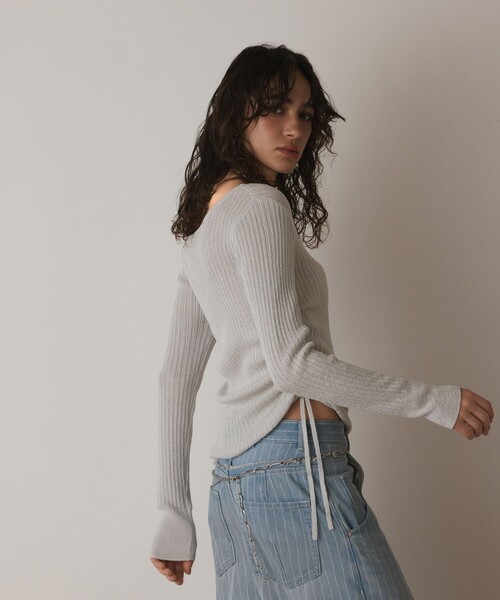 Diagram(ダイアグラム)の「ラメリブクルーネックトップ(Tシャツ/カットソー・レディース・ブラック/ゴールド/ホワイト・36)」の10枚目の写真