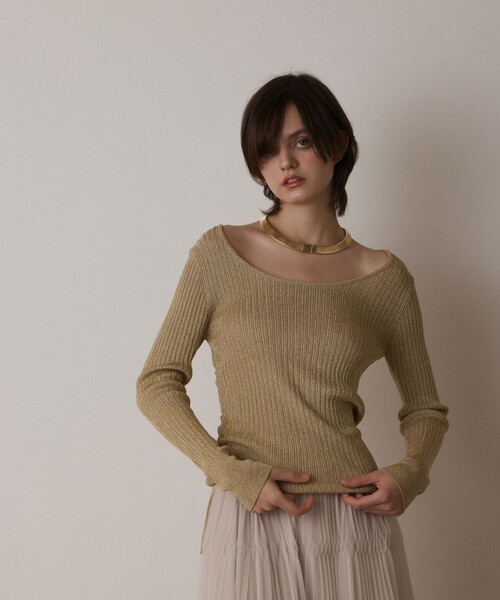 Diagram(ダイアグラム)の「ラメリブクルーネックトップ(Tシャツ/カットソー・レディース・ブラック/ゴールド/ホワイト・36)」の12枚目の写真