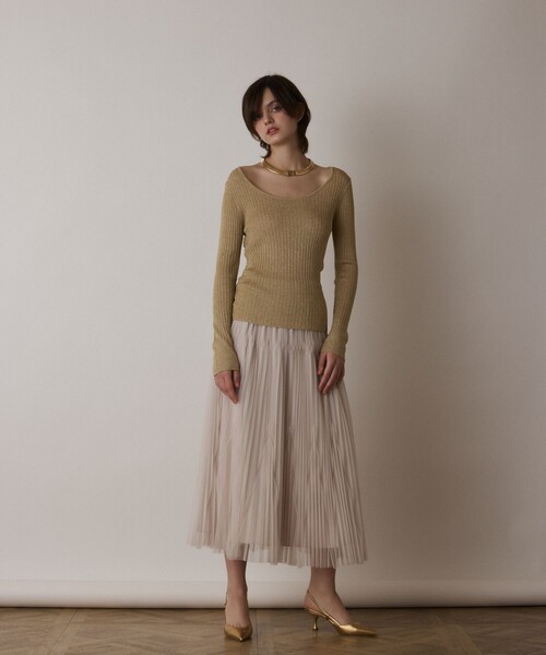 Diagram(ダイアグラム)の「ラメリブクルーネックトップ(Tシャツ/カットソー・レディース・ブラック/ゴールド/ホワイト・36)」の16枚目の写真