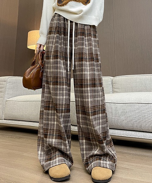 gossip!ロサンゼルス(ゴシップロサンゼルス)の「YUGA ハイウエスト チェック柄フリースインナーパンツ(その他パンツ・レディース・グレー/ブラック/ブラウン/イエロー・FREE)」の1枚目の写真