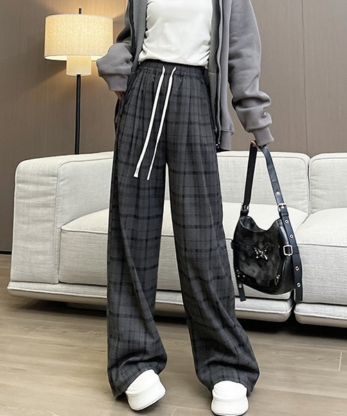 gossip!ロサンゼルス(ゴシップロサンゼルス)の「YUGA ハイウエスト チェック柄フリースインナーパンツ(その他パンツ・レディース・グレー/ブラック/ブラウン/イエロー・FREE)」の16枚目の写真