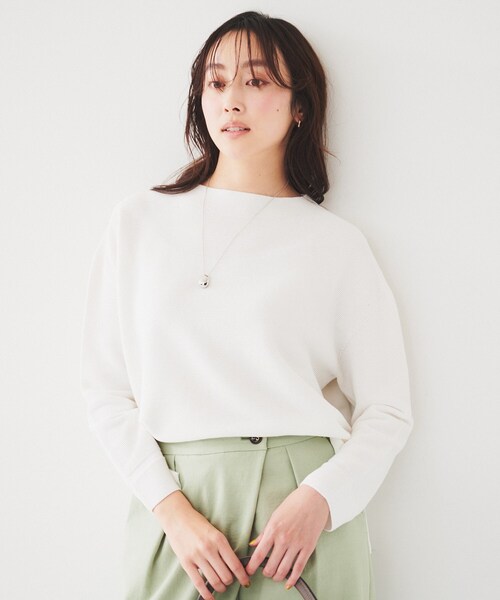 UNTITLED（アンタイトル）の「【体型カバー/春素材】コットン混 ガーターニット（ニット/セーター・レディース・ベビーピンク/ライトグレー/オフホワイト/ブルー/ネイビー・44/48/00/02/04）」の7枚目の写真