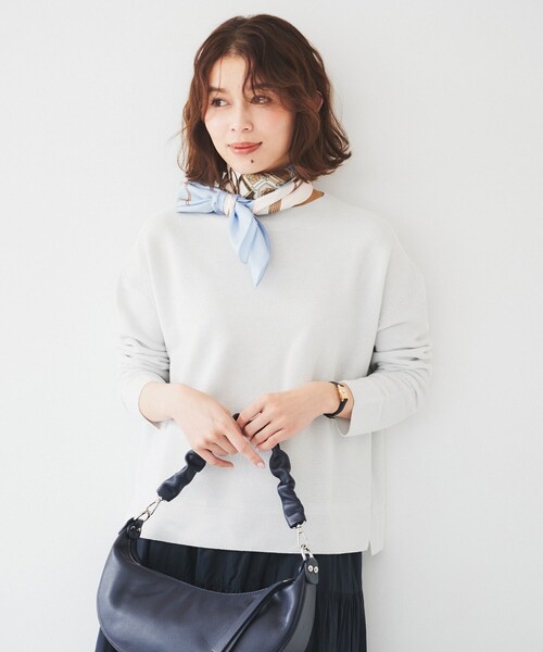 UNTITLED（アンタイトル）の「【体型カバー/春素材】コットン混 ガーターニット（ニット/セーター・レディース・ベビーピンク/ライトグレー/オフホワイト/ブルー/ネイビー・44/48/00/02/04）」の12枚目の写真