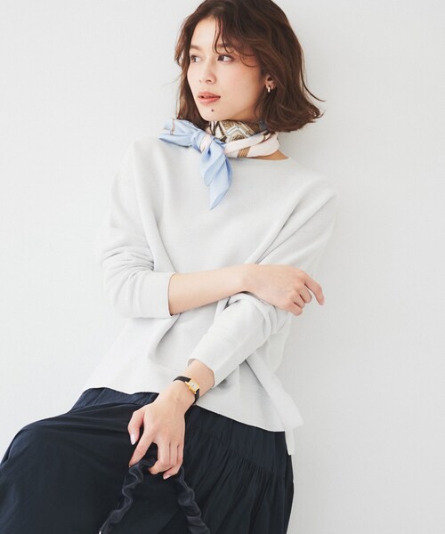 UNTITLED（アンタイトル）の「【体型カバー/春素材】コットン混 ガーターニット（ニット/セーター・レディース・ベビーピンク/ライトグレー/オフホワイト/ブルー/ネイビー・44/48/00/02/04）」の13枚目の写真