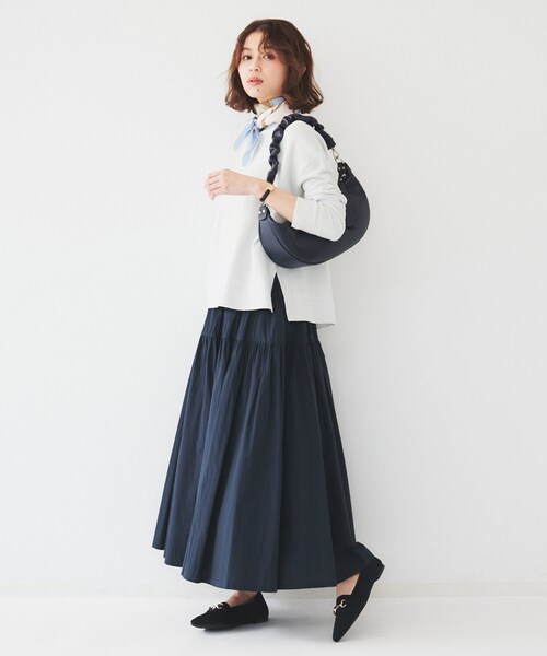 UNTITLED（アンタイトル）の「【体型カバー/春素材】コットン混 ガーターニット（ニット/セーター・レディース・ベビーピンク/ライトグレー/オフホワイト/ブルー/ネイビー・44/48/00/02/04）」の14枚目の写真