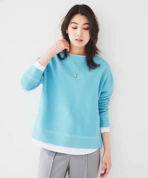 UNTITLED（アンタイトル）の「【体型カバー/春素材】コットン混 ガーターニット（ニット/セーター・レディース・ベビーピンク/ライトグレー/オフホワイト/ブルー/ネイビー・44/48/00/02/04）」の19枚目の写真