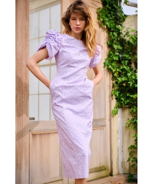 Estella.K(エステラケー)の「Butterfly Jacquard Midi Dress ジャガードバタフライドレス(ワンピース・レディース・ラベンダー/ブラック/オフホワイト・FREE)」の3枚目の写真