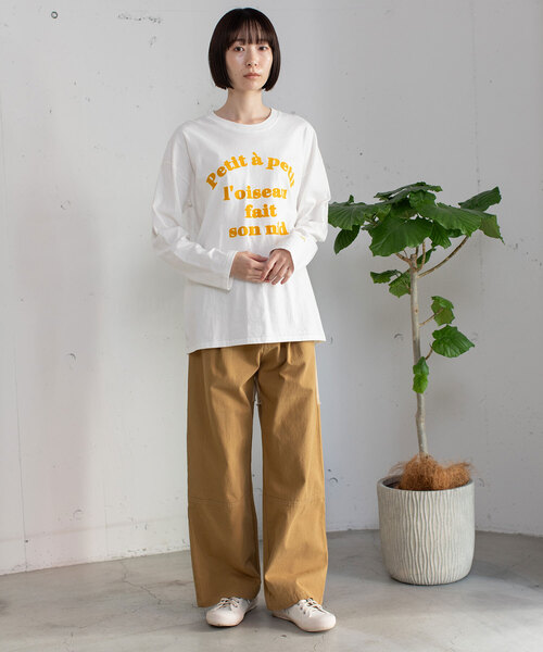 POU DOU DOU（プードゥドゥ）の「フロッキーロゴプリントロンT（Tシャツ/カットソー・レディース・ライトイエロー/オフホワイト/オートミール・M）」の4枚目の写真