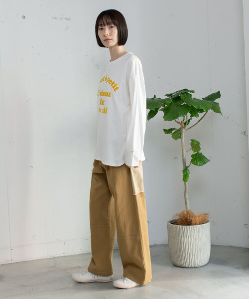 POU DOU DOU（プードゥドゥ）の「フロッキーロゴプリントロンT（Tシャツ/カットソー・レディース・ライトイエロー/オフホワイト/オートミール・M）」の6枚目の写真