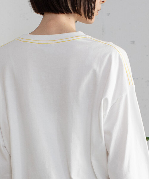 POU DOU DOU（プードゥドゥ）の「フロッキーロゴプリントロンT（Tシャツ/カットソー・レディース・ライトイエロー/オフホワイト/オートミール・M）」の8枚目の写真