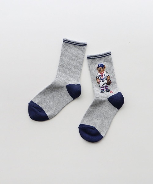 POLO RALPH LAUREN（ポロ ラルフ ローレン）の「POLO RALPH LAUREN ベースボールベア キッズソックス 04863756（ソックス/靴下・キッズ・ライトグレー/ホワイト・19-21cm/22-24cm）」の2枚目の写真