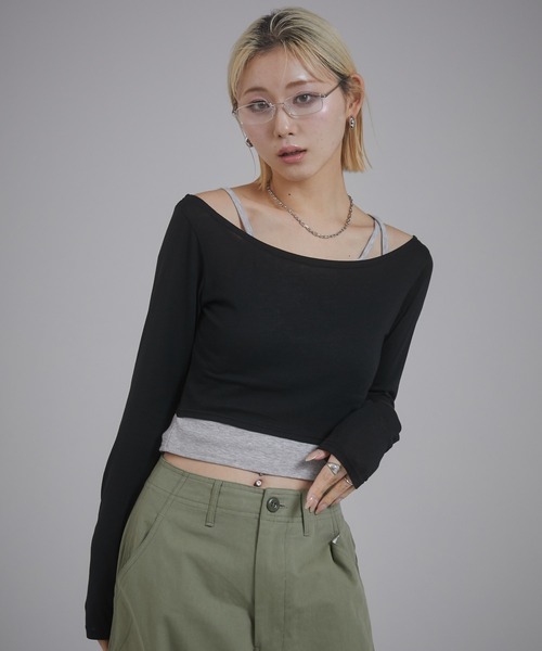 ENVYM（アンビー）の「レイヤードロンT（Tシャツ/カットソー・レディース・グレー/ブラック/ホワイト・FREE）」の3枚目の写真