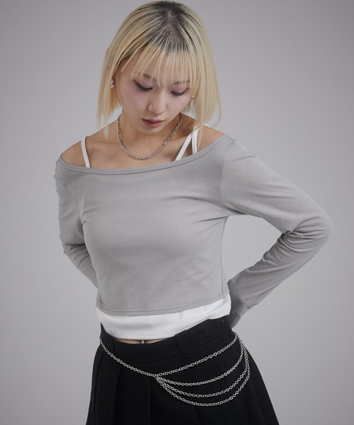 ENVYM（アンビー）の「レイヤードロンT（Tシャツ/カットソー・レディース・グレー/ブラック/ホワイト・FREE）」の5枚目の写真