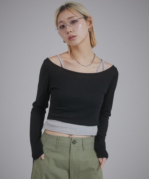 ENVYM（アンビー）の「レイヤードロンT（Tシャツ/カットソー・レディース・グレー/ブラック/ホワイト・FREE）」の7枚目の写真