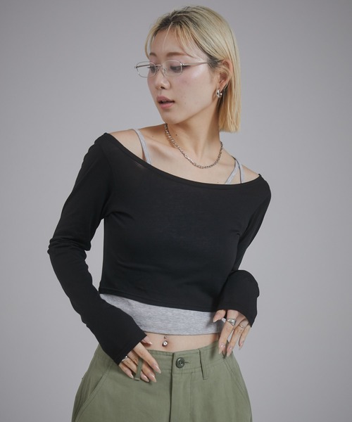 ENVYM（アンビー）の「レイヤードロンT（Tシャツ/カットソー・レディース・グレー/ブラック/ホワイト・FREE）」の9枚目の写真