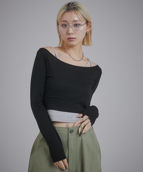 ENVYM（アンビー）の「レイヤードロンT（Tシャツ/カットソー・レディース・グレー/ブラック/ホワイト・FREE）」の10枚目の写真