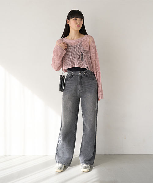 Mi-je(ミジェ)の「タックデニムワイドパンツ【韓国ファッション】(デニムパンツ・レディース・グレー/サックスブルー・S/M)」の3枚目の写真