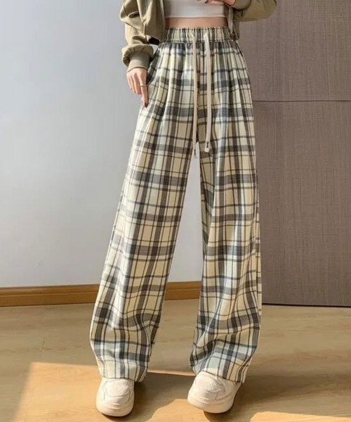 SallyLunn(サリーラン)の「チェックワイドリラックスパンツ(その他パンツ・レディース・ブラウン/ブラック/ホワイト・LARGE/MEDIUM)」の1枚目の写真