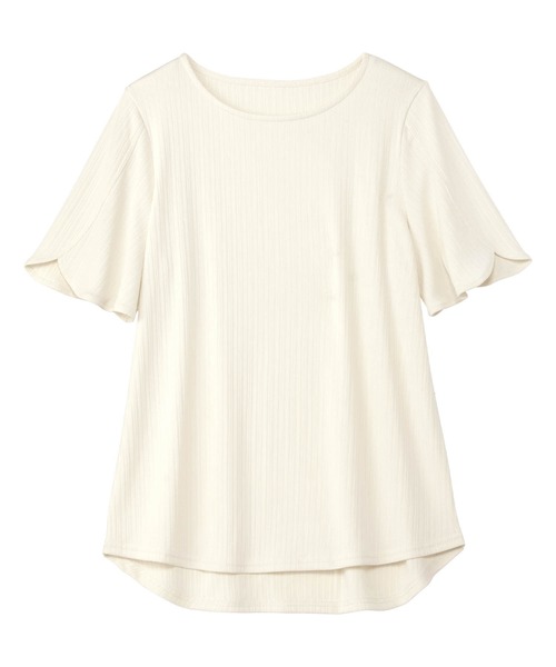 サラサラ×ひんやりの夏に嬉しい素材感ランダムテレコチューリップ袖Ｔブラウス【6サイズ展開】
