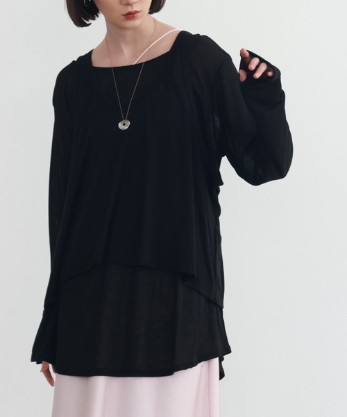 PURE BRIGHT（ピュアブライト）の「シアー杢天竺タンクトップ＋トップス（Tシャツ/カットソー・レディース・アイボリー/ブラック/グレー・FREE）」の5枚目の写真