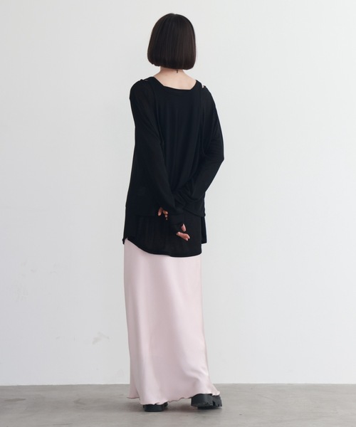 PURE BRIGHT（ピュアブライト）の「シアー杢天竺タンクトップ＋トップス（Tシャツ/カットソー・レディース・アイボリー/ブラック/グレー・FREE）」の8枚目の写真