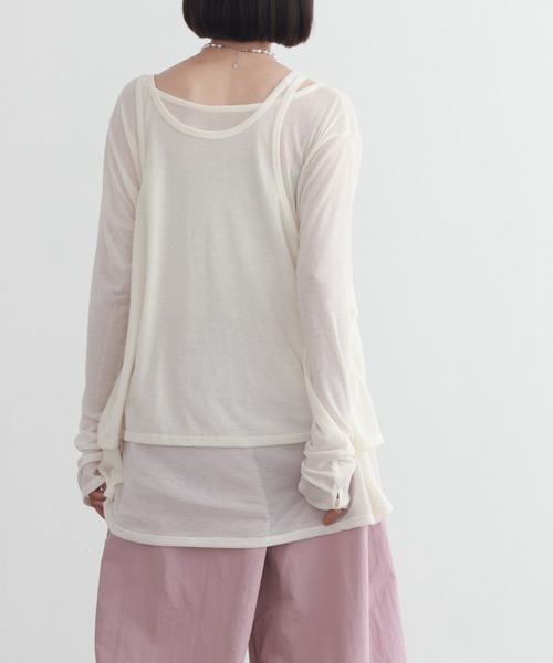 PURE BRIGHT（ピュアブライト）の「シアー杢天竺タンクトップ＋トップス（Tシャツ/カットソー・レディース・アイボリー/ブラック/グレー・FREE）」の22枚目の写真