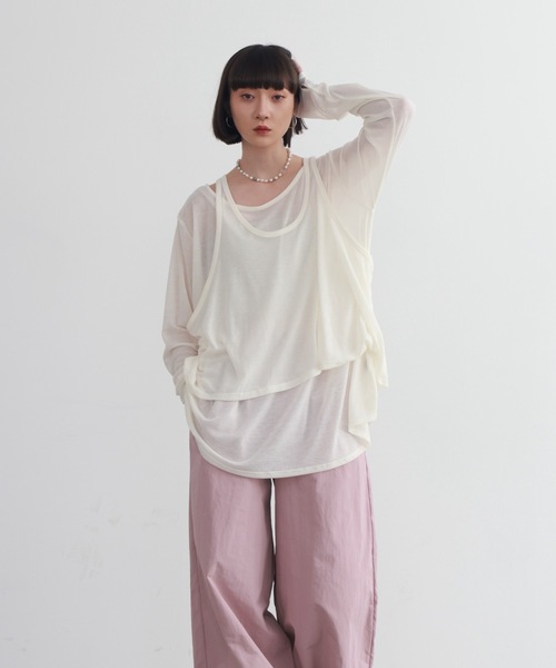 PURE BRIGHT（ピュアブライト）の「シアー杢天竺タンクトップ＋トップス（Tシャツ/カットソー・レディース・アイボリー/ブラック/グレー・FREE）」の19枚目の写真