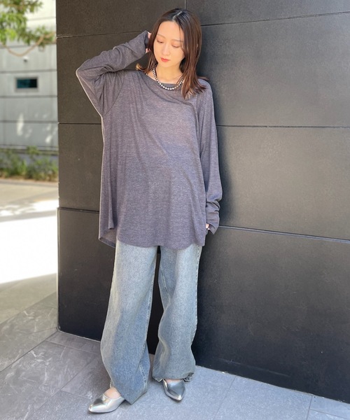 PURE BRIGHT（ピュアブライト）の「シアー杢天竺タンクトップ＋トップス（Tシャツ/カットソー・レディース・アイボリー/ブラック/グレー・FREE）」の13枚目の写真