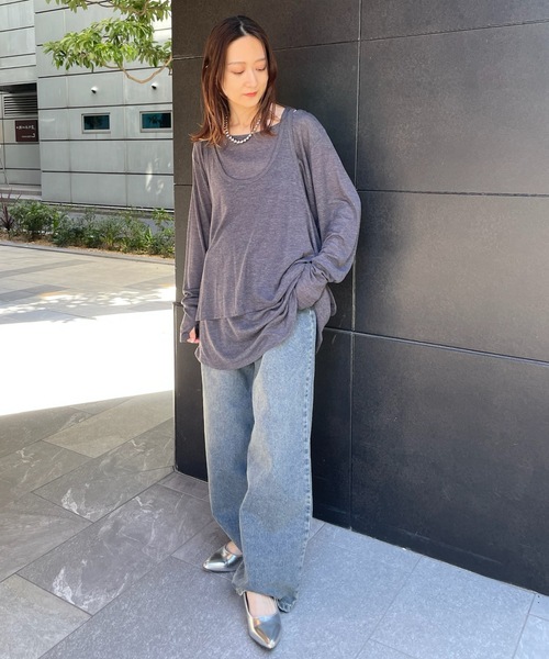 PURE BRIGHT（ピュアブライト）の「シアー杢天竺タンクトップ＋トップス（Tシャツ/カットソー・レディース・アイボリー/ブラック/グレー・FREE）」の12枚目の写真