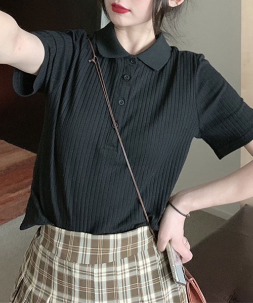 SallyLunn(サリーラン)の「【シンプルで使いやすい】フロントボタン半袖ブラウス(シャツ/ブラウス・レディース・ホワイト/ブラック/グレー・MEDIUM/LARGE)」の5枚目の写真