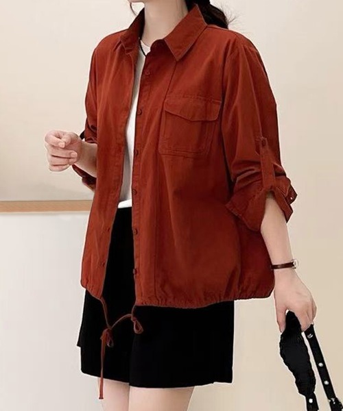 aimoha(アイモハ)の「ロールアップコットンシャツ(シャツ/ブラウス・レディース・ライトベージュ/チョコ/レッド/イエロー・FREE)」の10枚目の写真